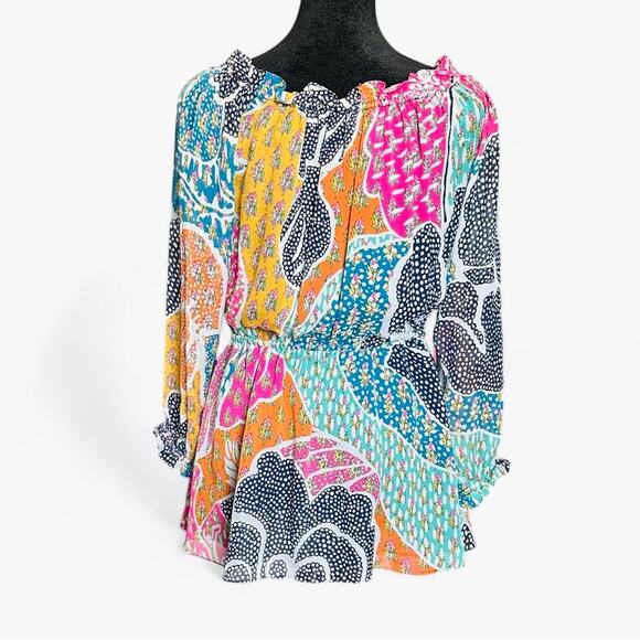 2/$25 Dianne Von Furstenberg Camila Silk Top Off Shoulder Blouse Beach Vacation - Picture 6 of 15